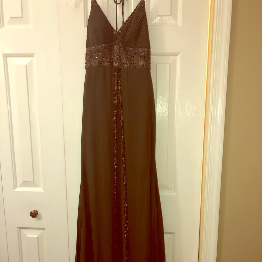 Beautiful olive green beaded prom dress